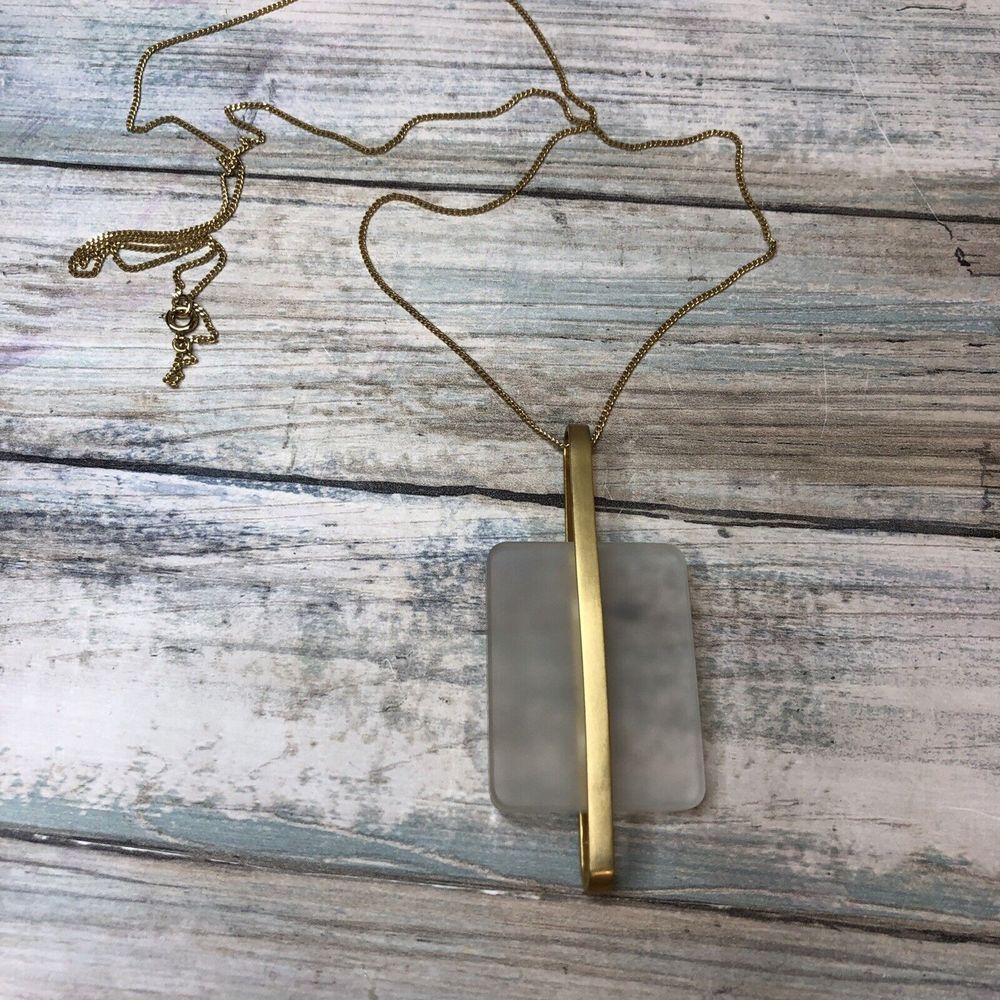 Frosted Acrylic Pendant Geometric Gold Chain Necklace Statement 32" NWOT